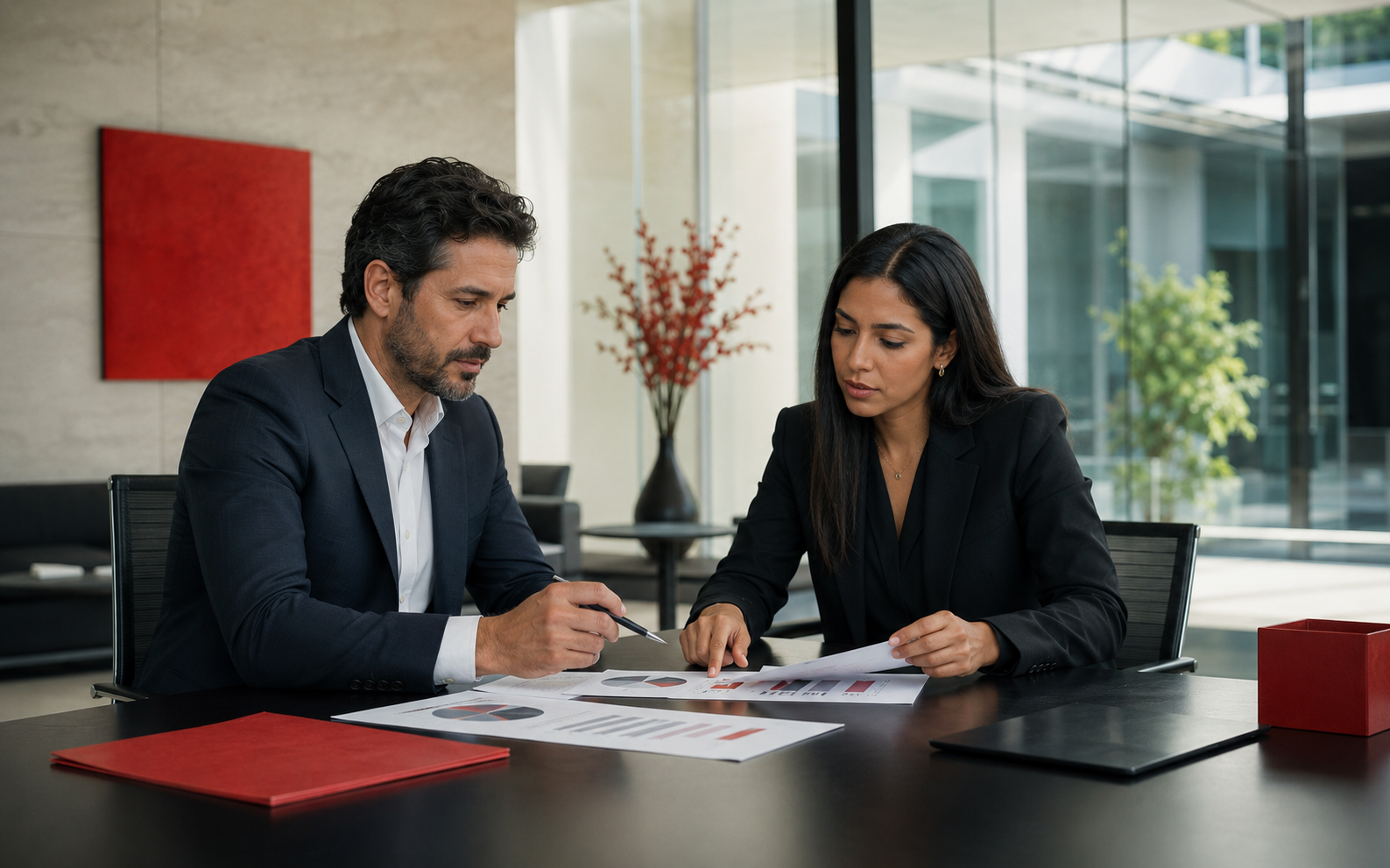 Executivo e especialista financeiro construindo um plano de crédito empresarial
